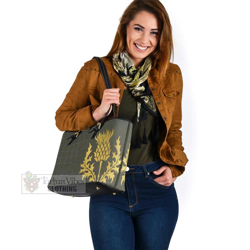 Haig Tartan Leather Tote Bag Gold Thistle Style - Tartan Vibes Clothing