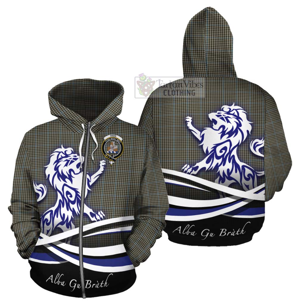 Tartan Vibes Clothing Haig Tartan Cotton Hoodie with Alba Gu Brath Regal Lion Emblem