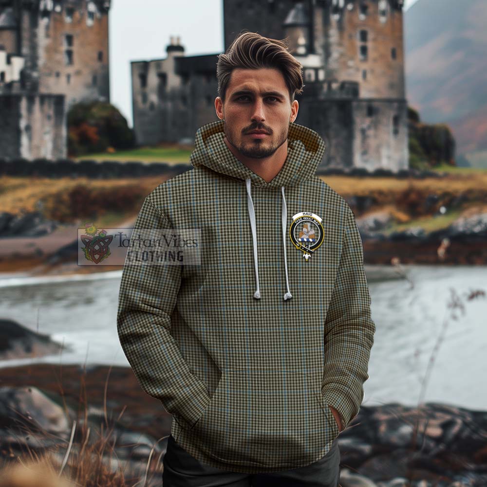 Tartan Vibes Clothing Haig Tartan Cotton Hoodie with Family Crest Celtic Skull Style