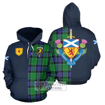 Haldane Tartan Hoodie Alba with Scottish Lion Royal Arm Half Style