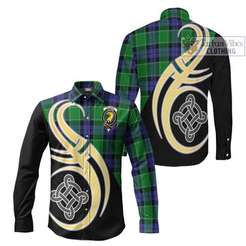 Haldane Tartan Long Sleeve Button Shirt with Family Crest and Celtic Symbol Style