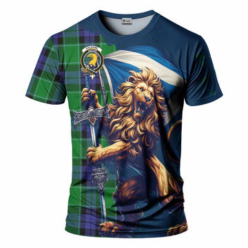 Haldane Tartan Family Crest T-Shirt with Scottish Majestic Lion