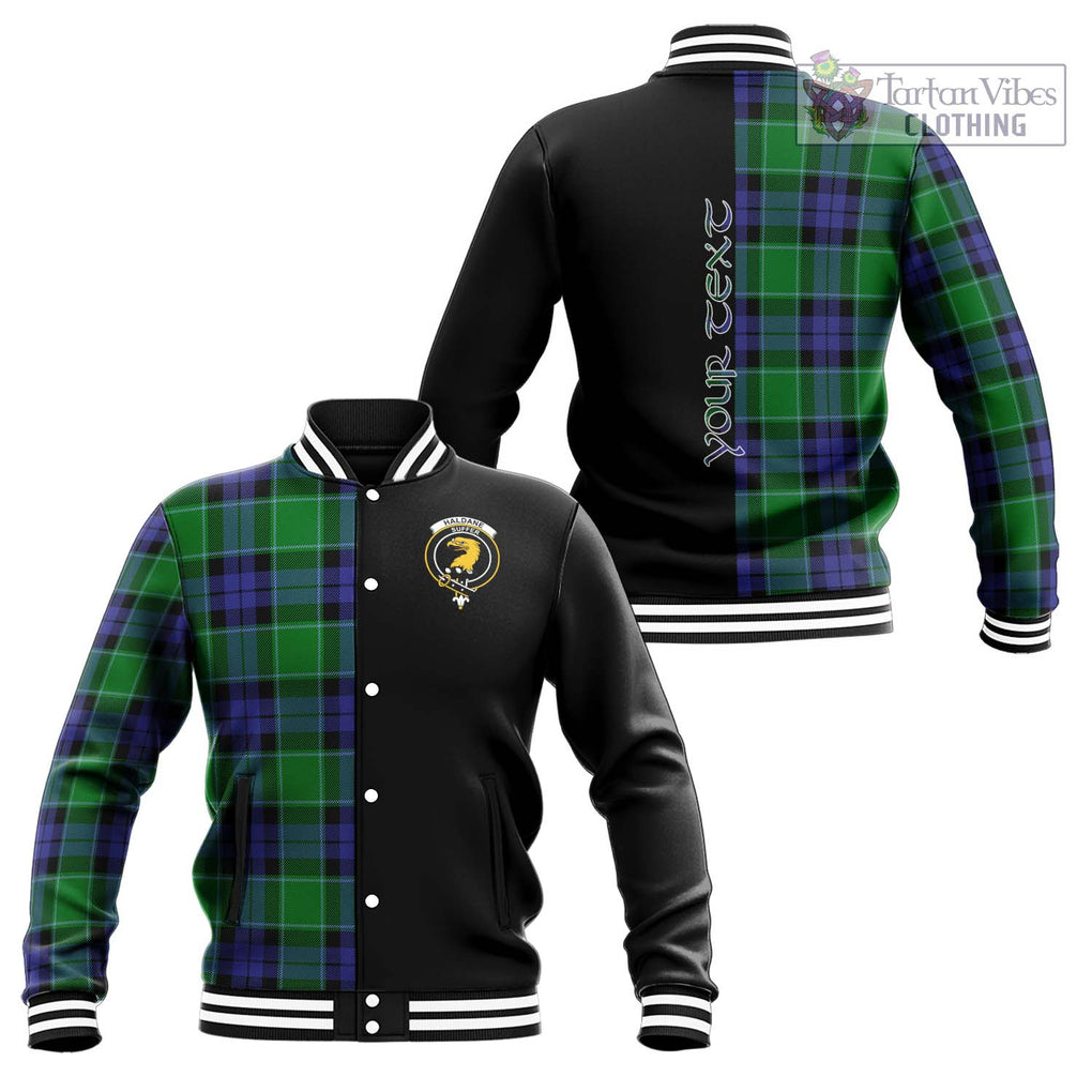 Haldane Tartan Baseball Jacket with Family Crest and Half Of Me Style Unisex - Tartanvibesclothing Shop