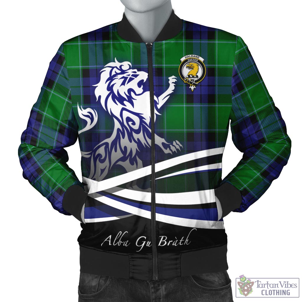 Tartan Vibes Clothing Haldane Tartan Bomber Jacket with Alba Gu Brath Regal Lion Emblem