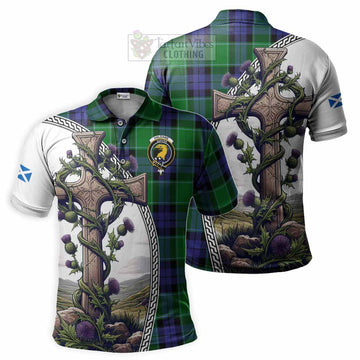 Haldane Tartan Polo Shirt with Family Crest and St. Andrew's Cross Accented by Thistle Vines