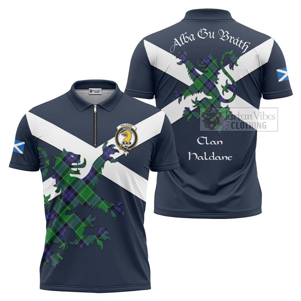 Tartan Vibes Clothing Haldane Tartan Lion Rampant Zipper Polo Shirt – Proudly Display Your Heritage with Alba Gu Brath and Clan Name