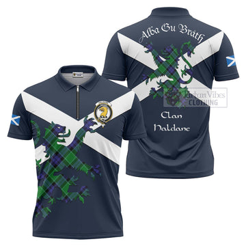 Haldane Tartan Lion Rampant Zipper Polo Shirt Proudly Display Your Heritage with Alba Gu Brath and Clan Name