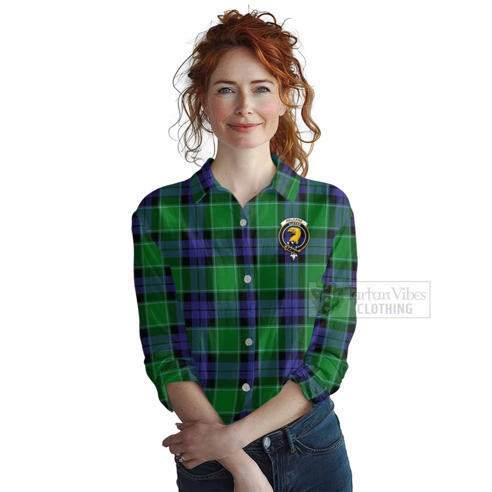 Tartan Vibes Clothing Haldane Tartan Women's Casual Shirt with Family Crest DNA In Me Style