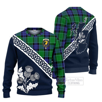 Haldane Tartan Ugly Sweater Featuring Thistle and Scotland Map