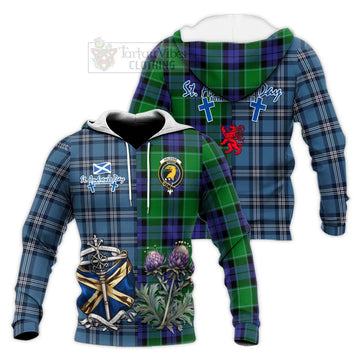 Haldane Tartan Knitted Hoodie Happy St. Andrew's Day Half Tartan Style