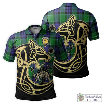 Haldane Tartan Polo Shirt with Family Crest Celtic Wolf Style