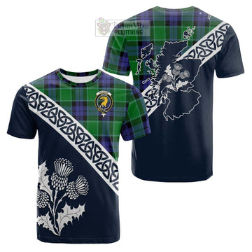 Haldane Tartan Cotton T-shirt Featuring Thistle and Scotland Map