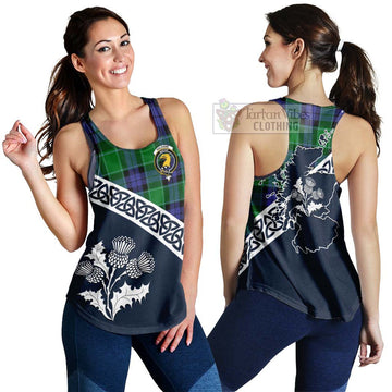 Haldane Tartan Women's Racerback Tanks Featuring Thistle and Scotland Map