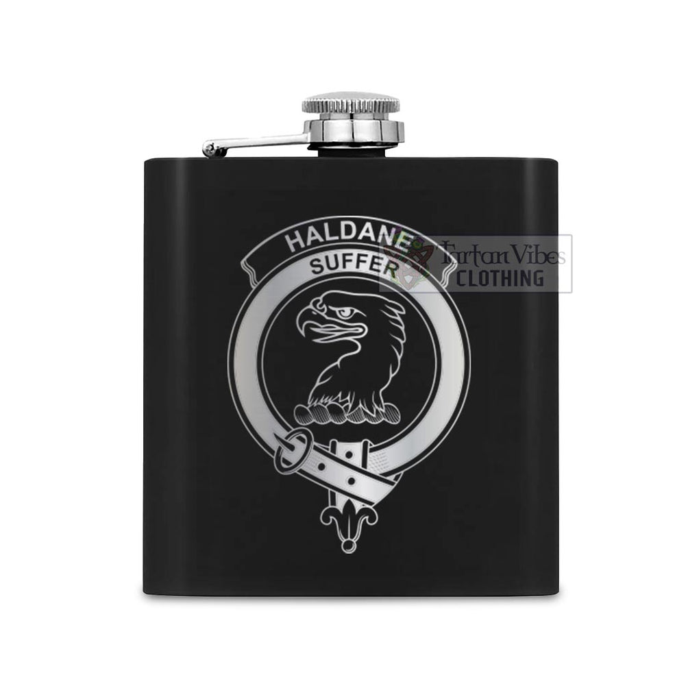 Tartan Vibes Clothing Haldane Crest Hip Flask Set 7oz Black Stainless Steel with A Gift Box