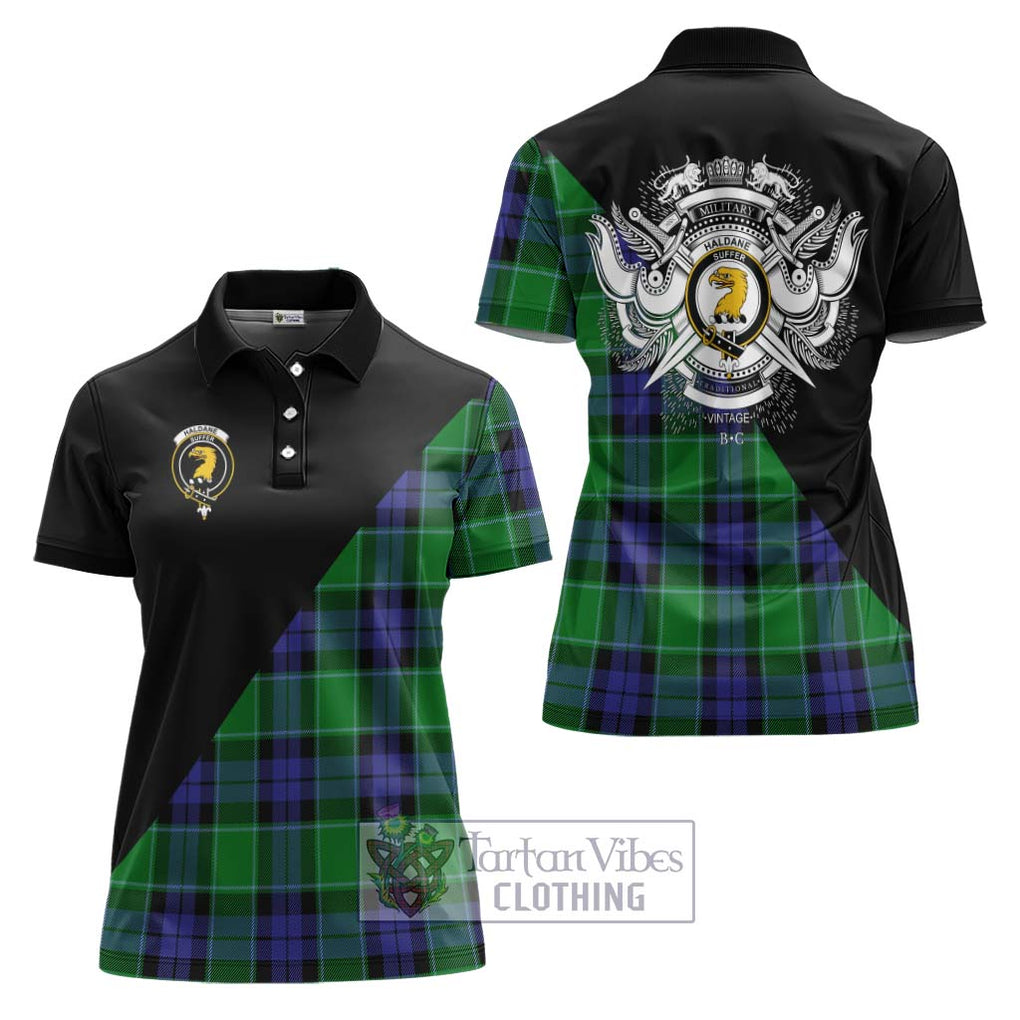 Haldane Tartan Women's Polo Shirt with Family Crest and Military Logo Style Women - Tartanvibesclothing Shop