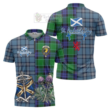 Haldane Tartan Zipper Polo Shirt Happy St. Andrew's Day Half Tartan Style