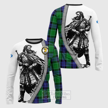 Haldane Tartan Clan Crest Long Sleeve T-Shirt with Highlander Warrior Celtic Style