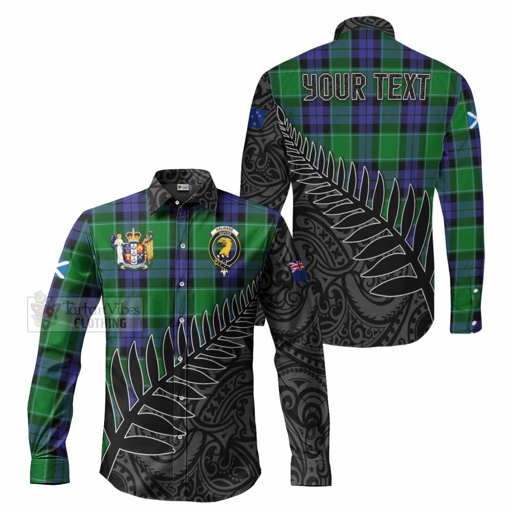 Tartan Vibes Clothing Haldane Crest Tartan Long Sleeve Button Shirt with New Zealand Silver Fern Half Style