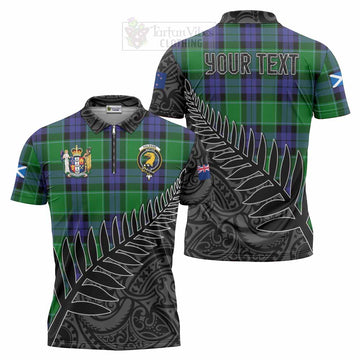 Haldane Crest Tartan Zipper Polo Shirt with New Zealand Silver Fern Half Style