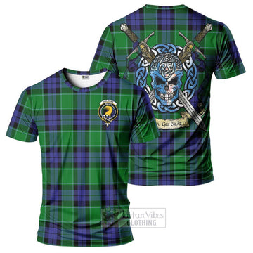 Haldane Tartan T-Shirt with Family Crest Celtic Skull Style