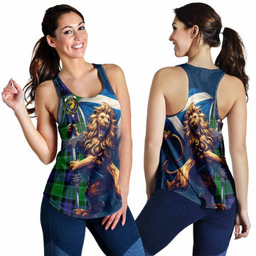 Haldane Tartan Family Crest Women's Racerback Tanks with Scottish Majestic Lion