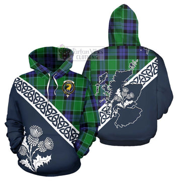 Haldane Tartan Hoodie Featuring Thistle and Scotland Map