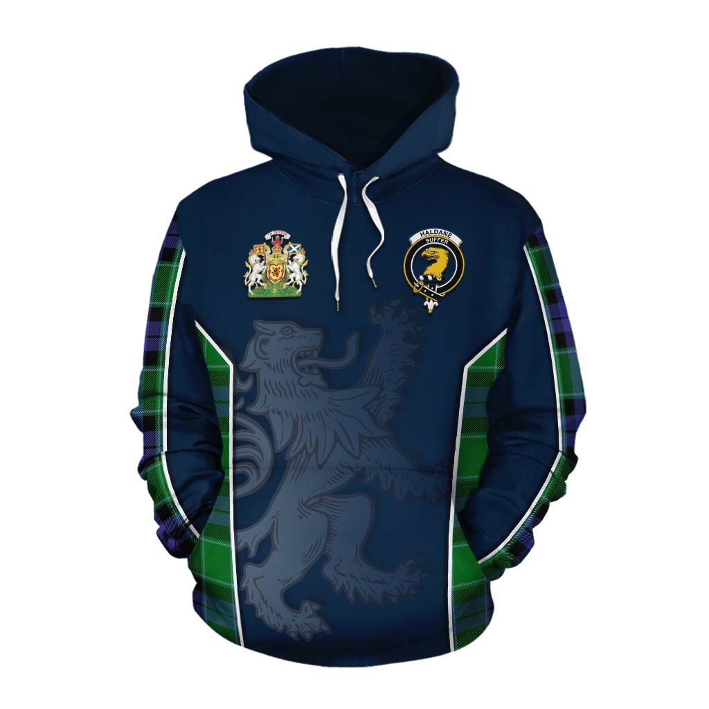 Tartan Vibes Clothing Haldane Tartan Cotton Hoodie with Family Crest and Lion Rampant Vibes Sport Style