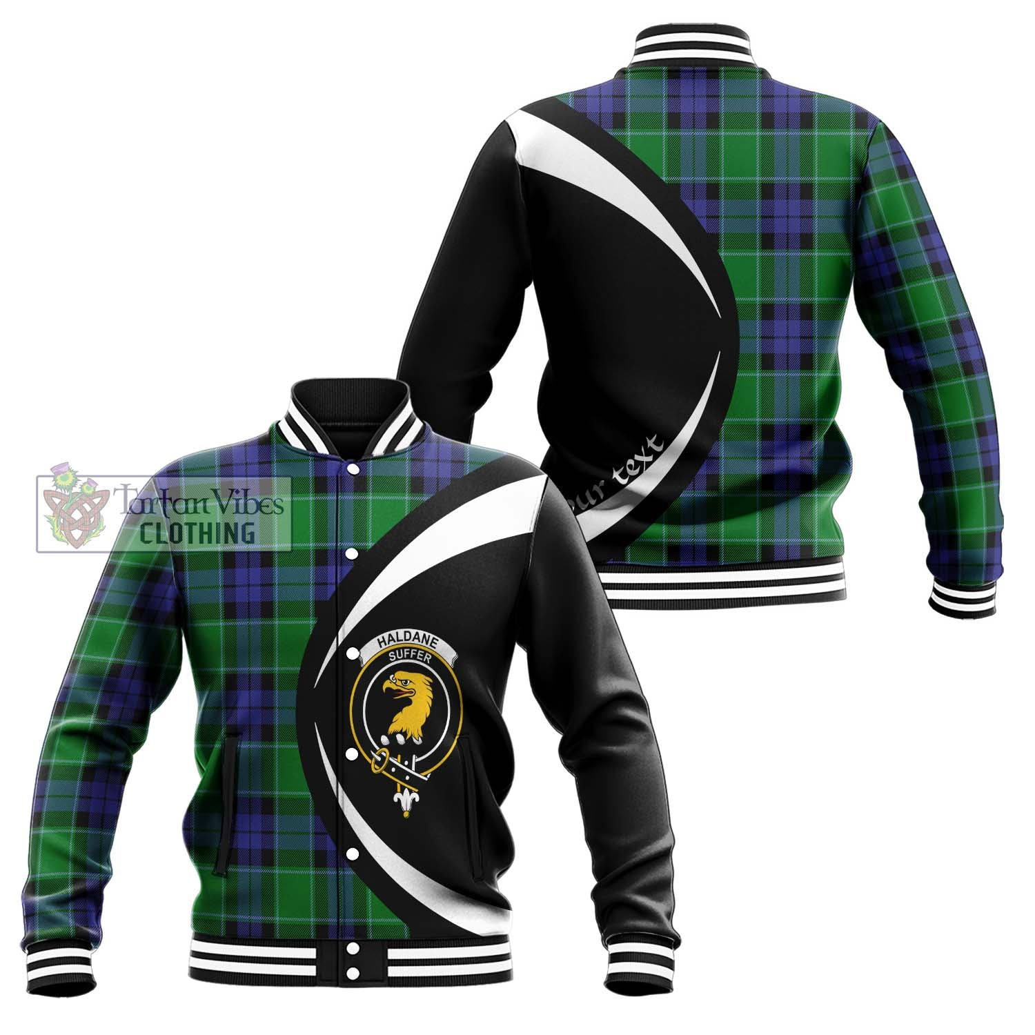 Haldane Tartan Baseball Jacket with Family Crest Circle Style Unisex - Tartan Vibes Clothing