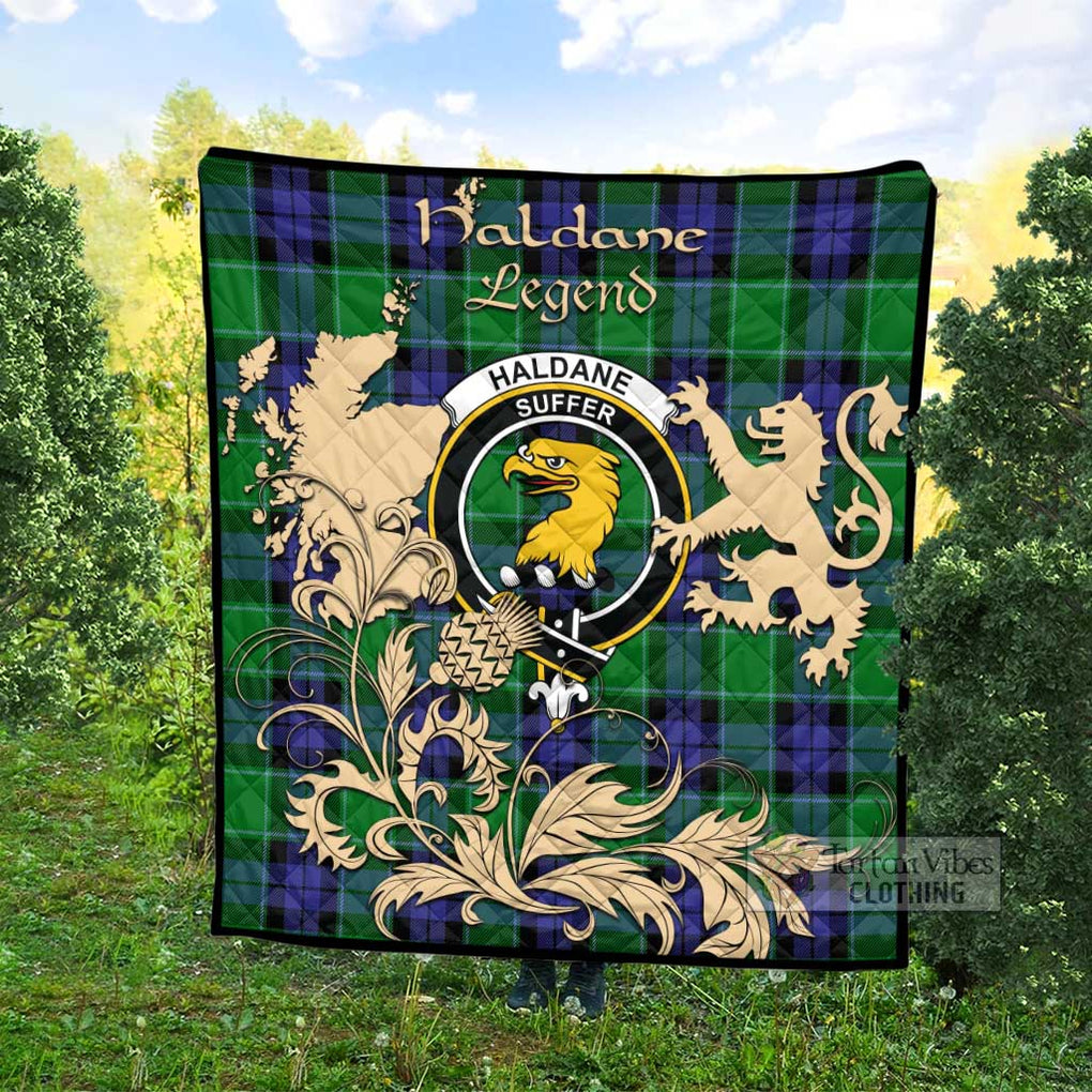 Tartan Vibes Clothing Haldane Tartan Quilt with Family Crest and Scottish Symbol Style