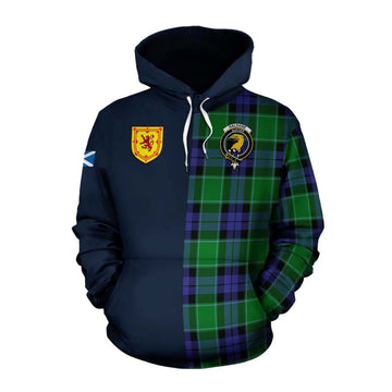 Haldane Tartan Cotton Hoodie Alba with Scottish Lion Royal Arm Half Style