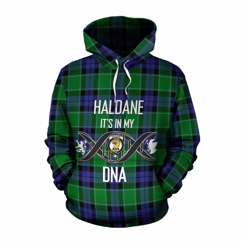 Tartan Vibes Clothing Haldane Tartan Cotton Hoodie with Family Crest DNA In Me Style