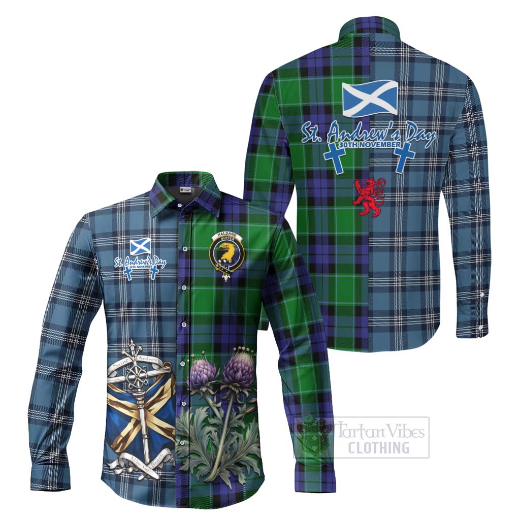 Tartan Vibes Clothing Haldane Tartan Long Sleeve Button Shirt Happy St. Andrew's Day Half Tartan Style