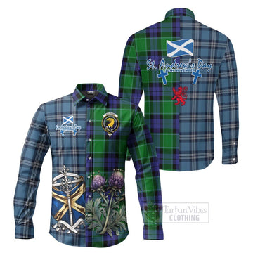 Haldane Tartan Long Sleeve Button Shirt Happy St. Andrew's Day Half Tartan Style