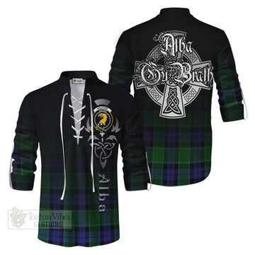 Haldane Tartan Ghillie Kilt Shirt Featuring Alba Gu Brath Family Crest Celtic Inspired