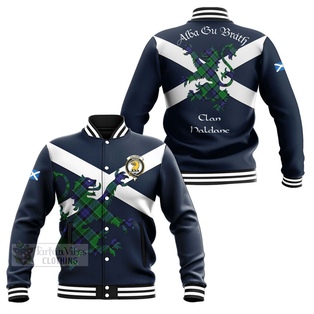 Tartan Vibes Clothing Haldane Tartan Lion Rampant Baseball Jacket – Proudly Display Your Heritage with Alba Gu Brath and Clan Name