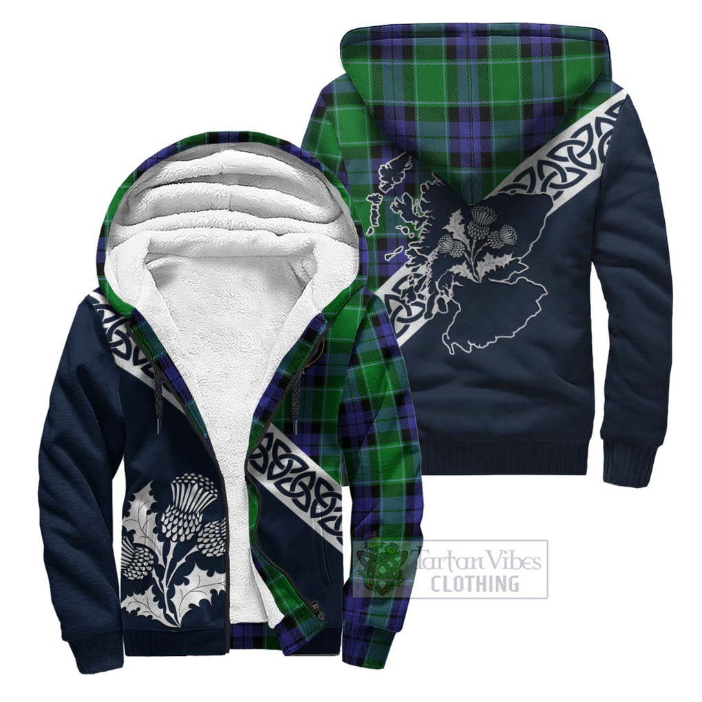 Tartan Vibes Clothing Haldane Tartan Sherpa Hoodie Featuring Thistle and Scotland Map