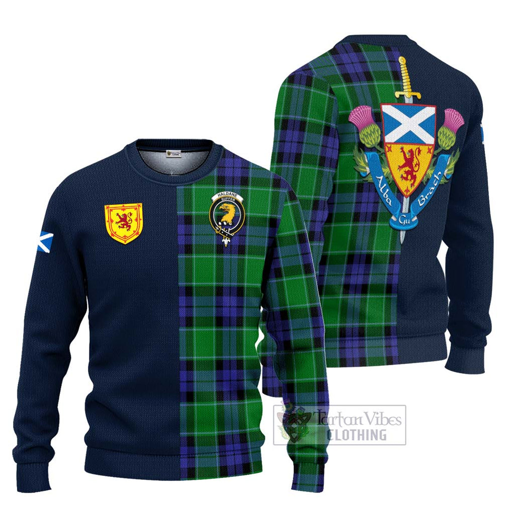 Tartan Vibes Clothing Haldane Tartan Knitted Sweater with Scottish Lion Royal Arm Half Style