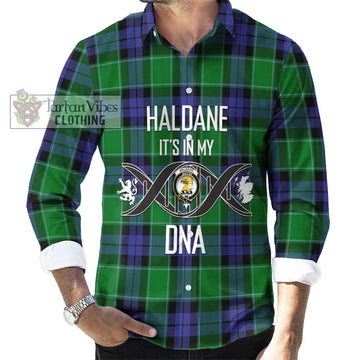 Haldane Tartan Long Sleeve Button Shirt with Family Crest DNA In Me Style