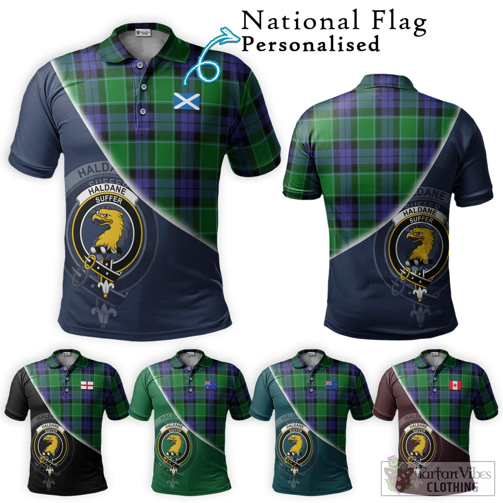 Haldane Tartan Polo Shirt with Personalised National Flag and Family Crest Half Style Maroon - Tartanvibesclothing Shop