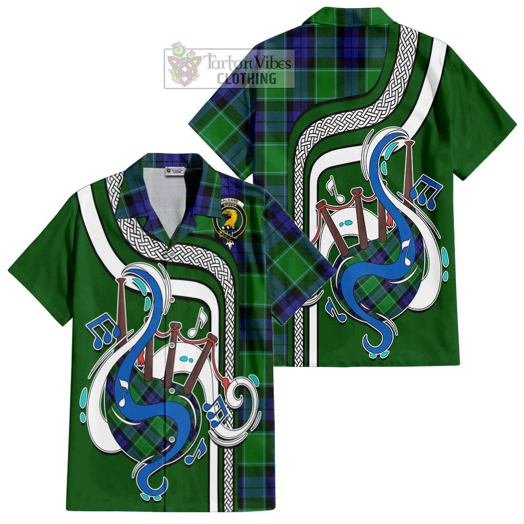 Haldane Tartan Short Sleeve Button Shirt with Epic Bagpipe Style Kid - Tartanvibesclothing Shop