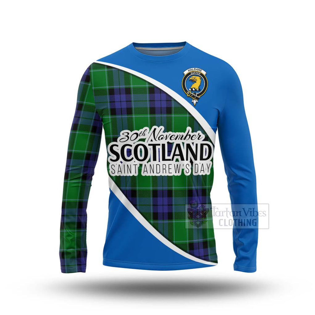 Tartan Vibes Clothing Haldane Family Crest Tartan Long Sleeve T-Shirt Celebrate Saint Andrew's Day in Style