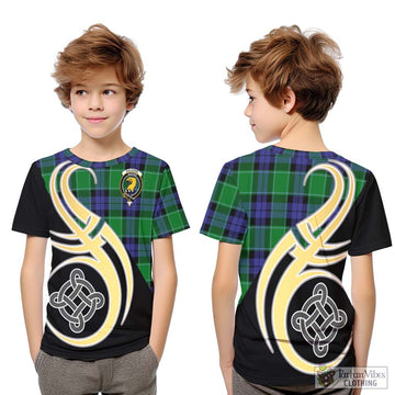 Haldane Tartan Kid T-Shirt with Family Crest and Celtic Symbol Style