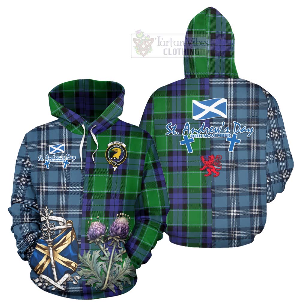 Tartan Vibes Clothing Haldane Tartan Hoodie Happy St. Andrew's Day Half Tartan Style