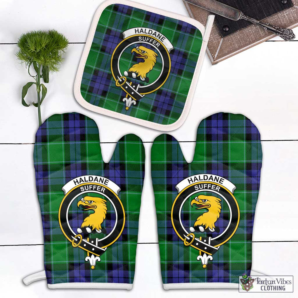 Haldane Tartan Combo Oven Mitt & Pot-Holder with Family Crest Combo 1 Oven Mitt & 1 Pot-Holder White - Tartan Vibes Clothing