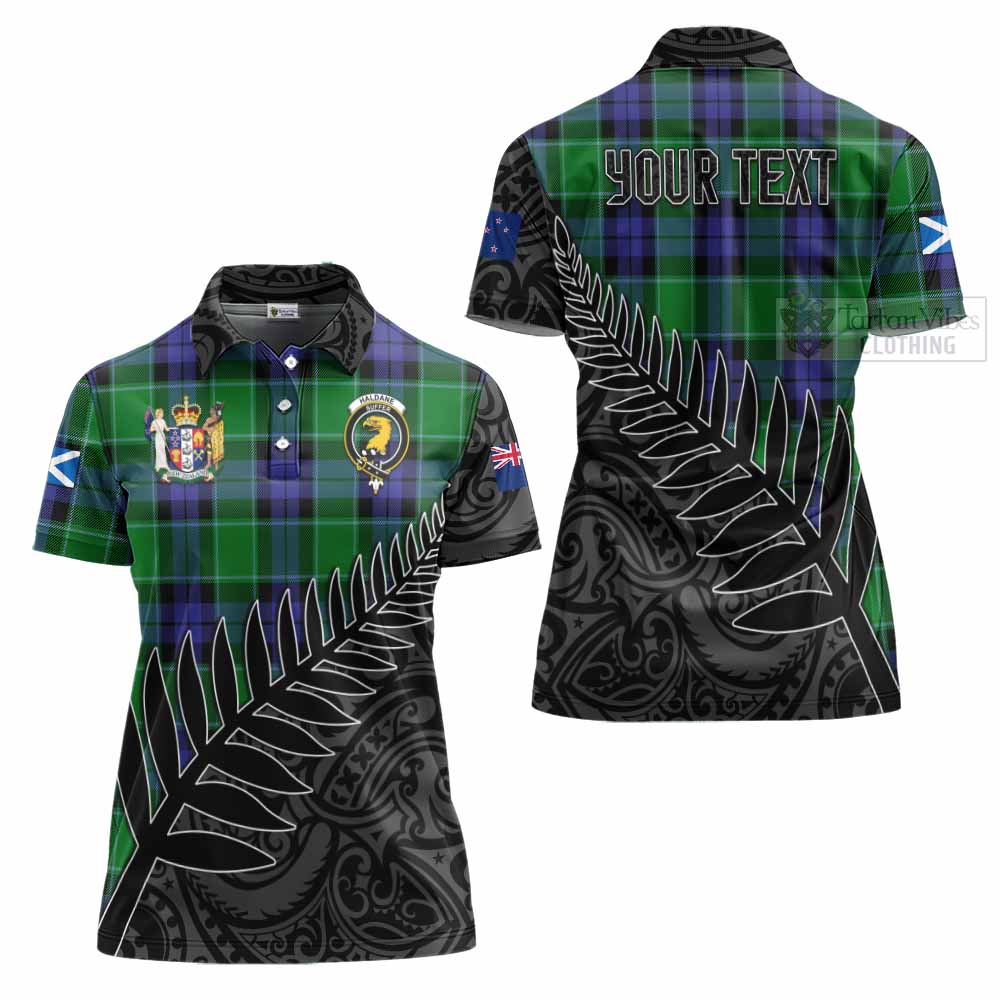 Tartan Vibes Clothing Haldane Crest Tartan Women's Polo Shirt with New Zealand Silver Fern Half Style