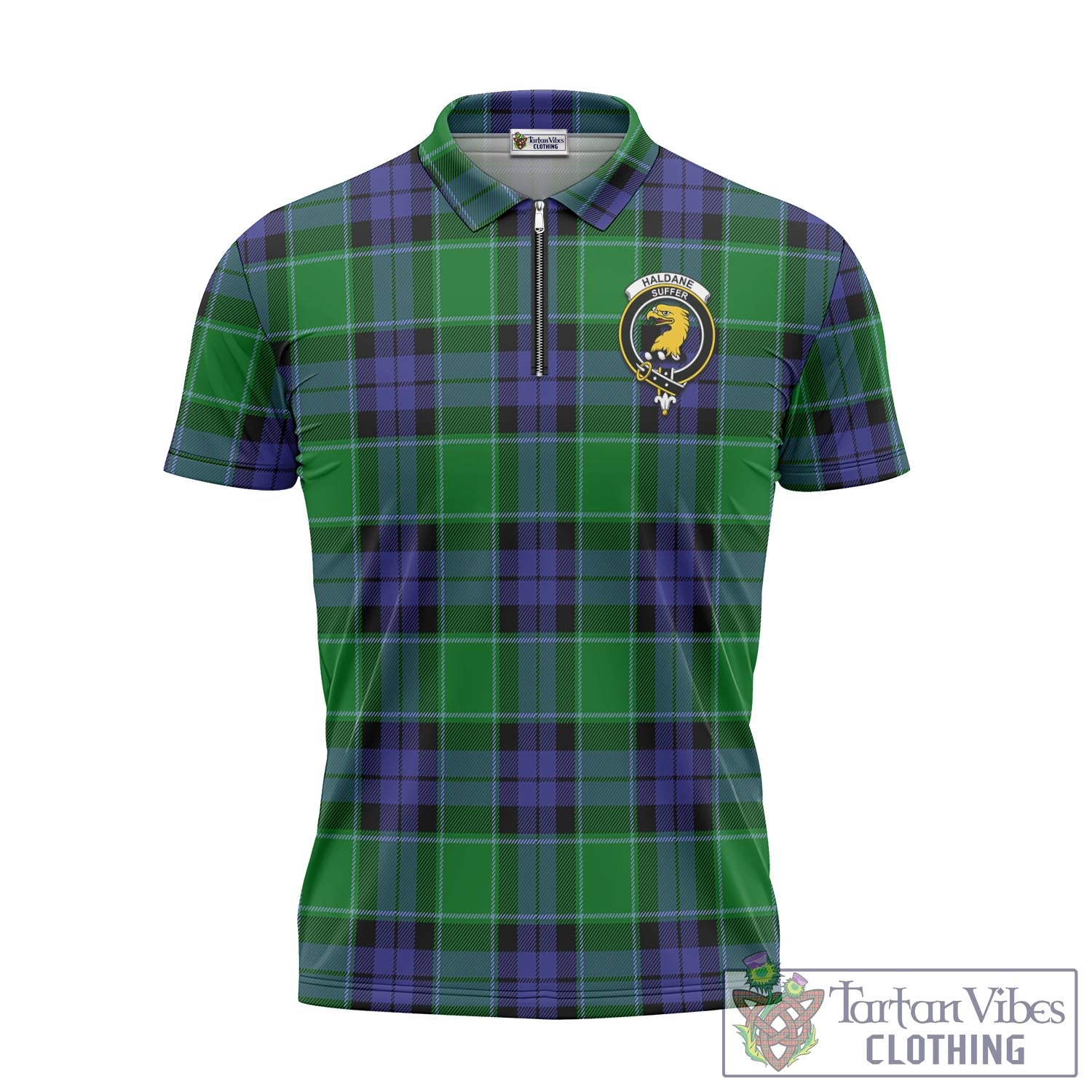 Tartan Vibes Clothing Haldane Tartan Zipper Polo Shirt with Family Crest