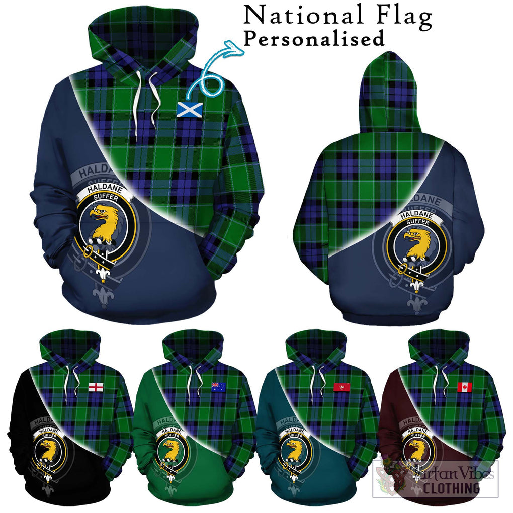 Haldane Tartan Hoodie with Personalised National Flag and Family Crest Half Style Zip Hoodie - Tartanvibesclothing Shop