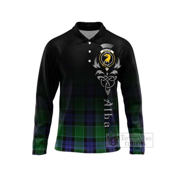 Haldane Tartan Long Sleeve Polo Shirt Featuring Alba Gu Brath Family Crest Celtic Inspired