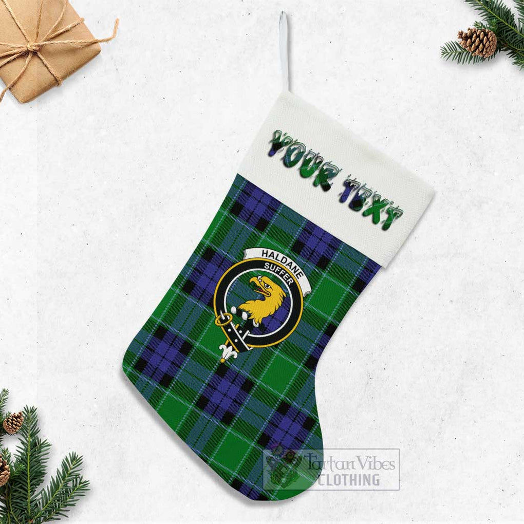 Tartan Vibes Clothing Haldane Tartan Family Crest Christmas Stocking with Personalized Text