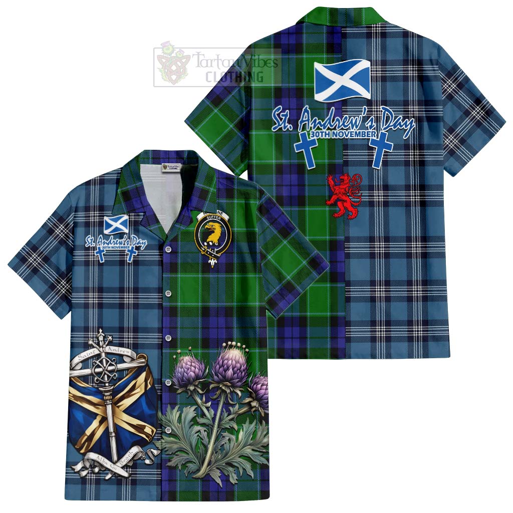 Tartan Vibes Clothing Haldane Tartan Short Sleeve Button Shirt Happy St. Andrew's Day Half Tartan Style